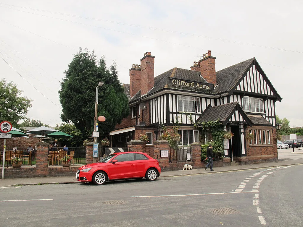 The Clifford Arms in Great Haywood, with the bus stop in front of it. The 151 times its Great Haywood stop here. The photograph was taken in 2013, long before the service started.